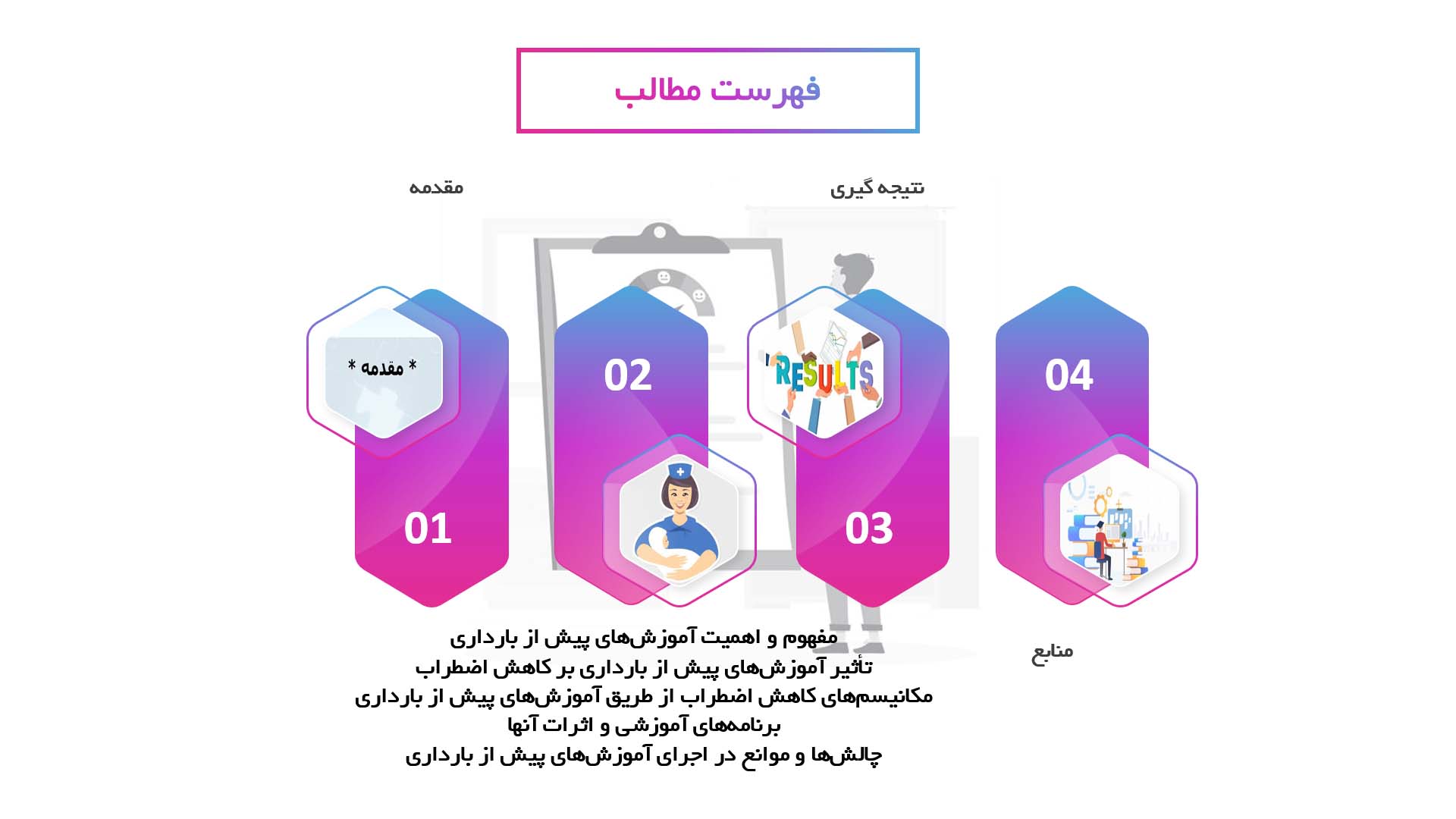 پاورپوینت در مورد تأثیر آموزش‌های پیش از بارداری بر کاهش اضطراب مادر